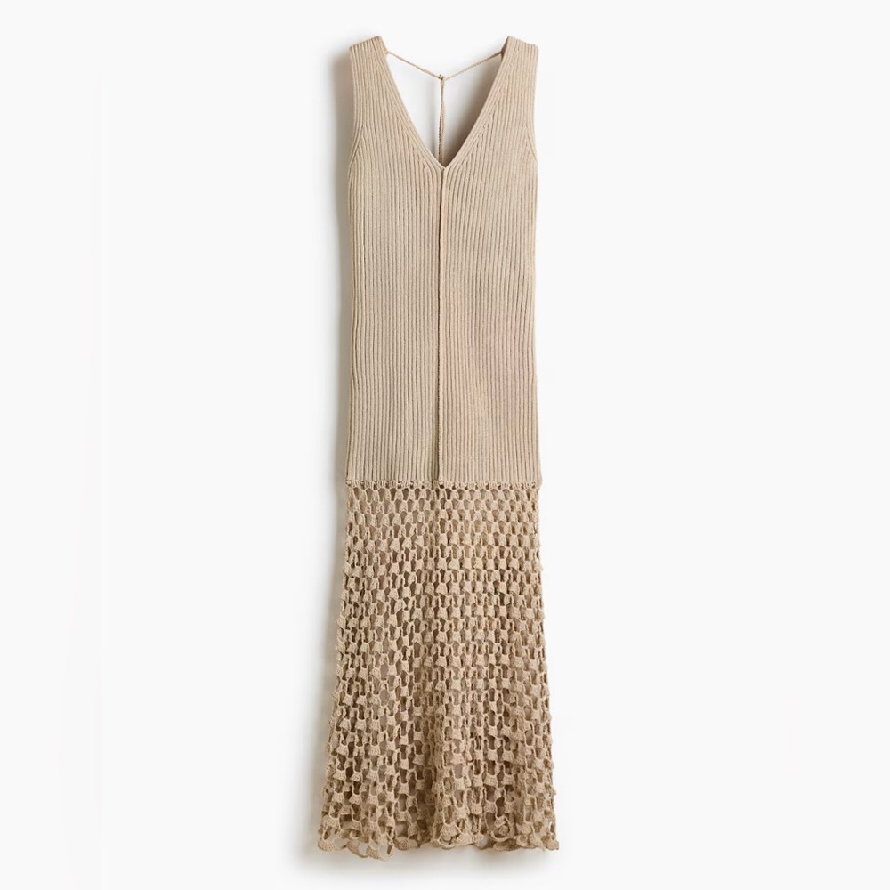 H&M Beige Knit Maxi Dress with Crochet Hem - Picture 2 of 11